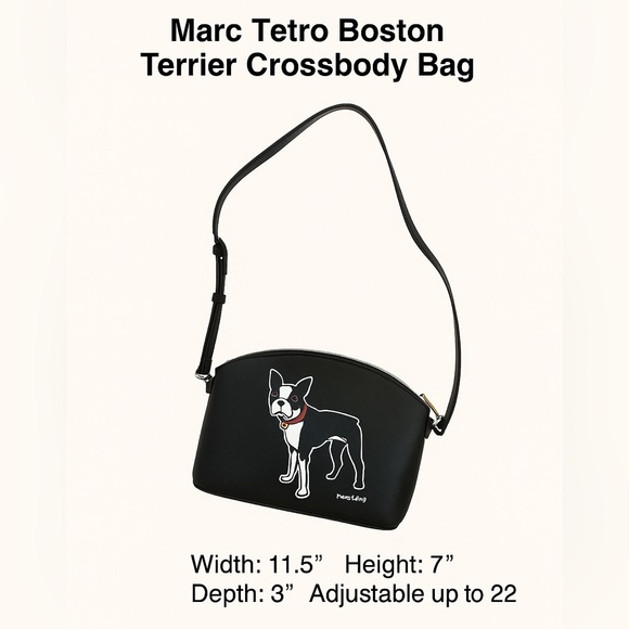 Marc Tetro Boston Terrier Crossbody Bag – Black with Striped Interior - Picture 1 of 8